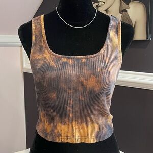 y2k forever21 orange and black tye die burnout tank top xs